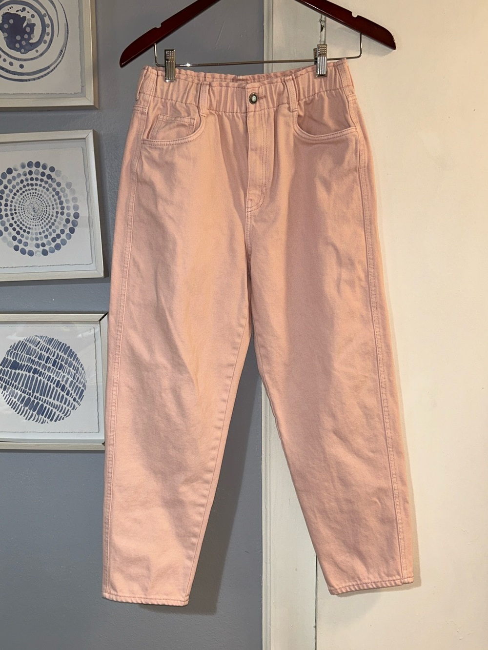 H&M Women’s Paperbag Pink Cotton High-Rise Barrel Leg Jeans Size 6